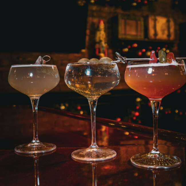 Three drinks on a bar